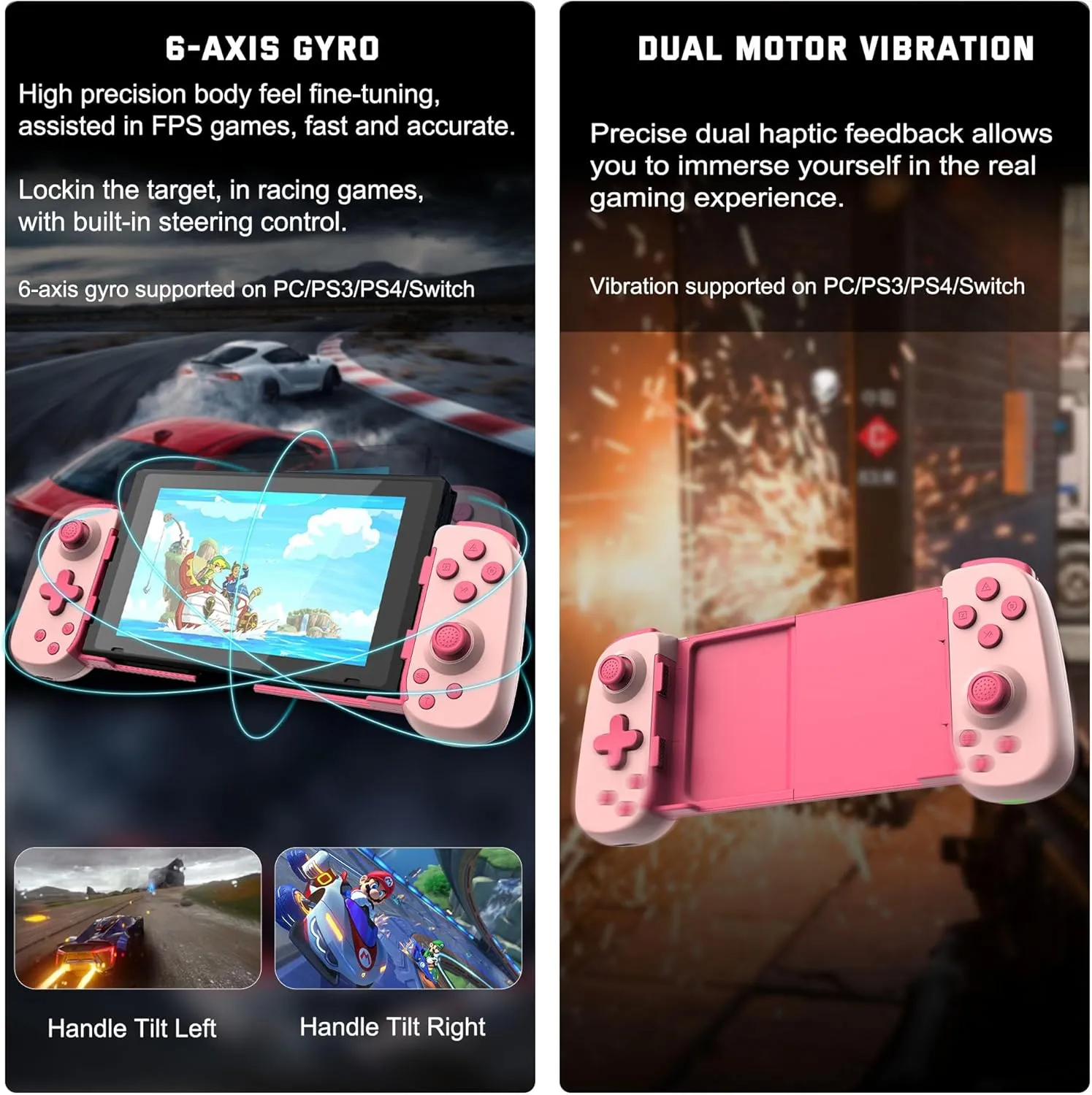 Wireless Phone Controller for iPhone/Android, Mobile Game Controller with Hall Joystick Suitable for Xbox Cloud Gaming, PS Remote Play, Steam Link, Call of Duty & More - Pink