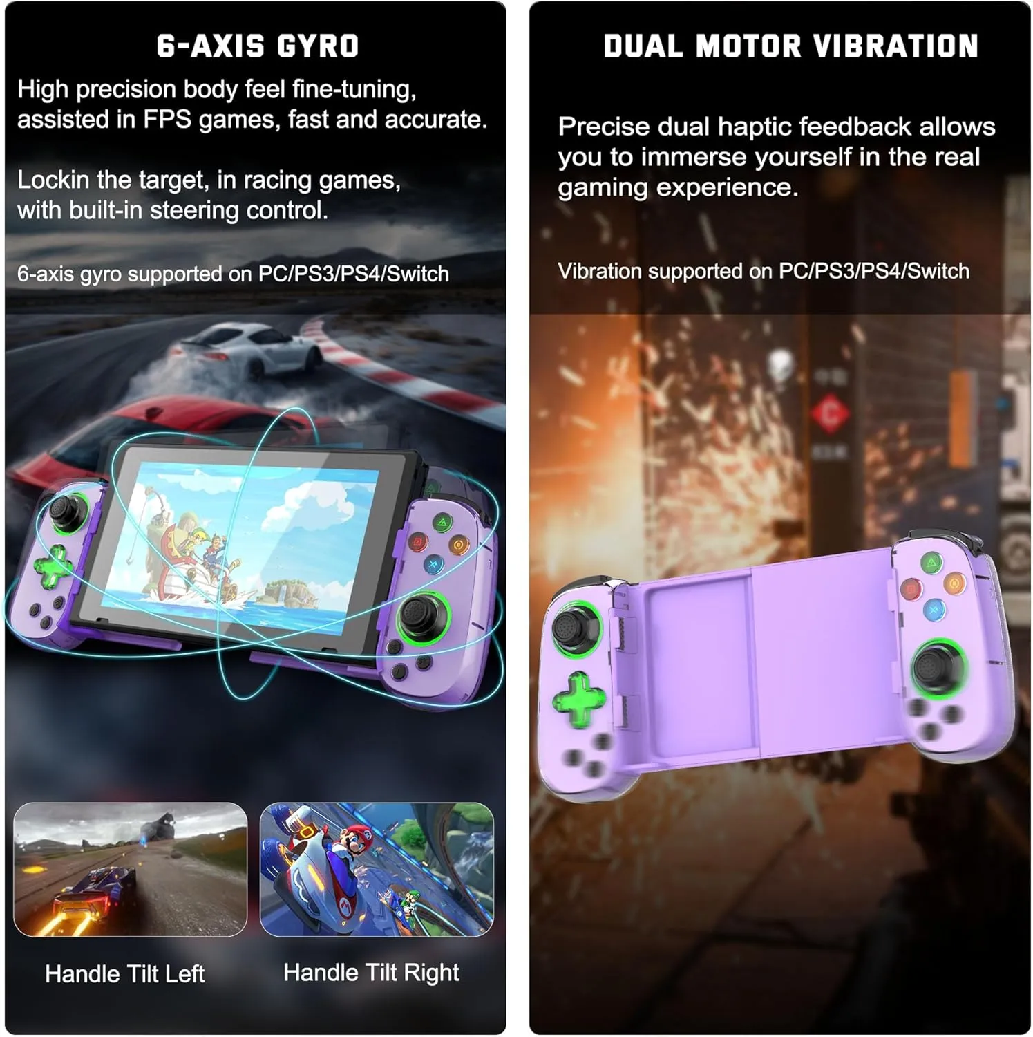Wireless Phone Controller for iPhone/Android, Mobile Game Controller with Hall Joystick Suitable for Xbox Cloud Gaming, PS Remote Play, Steam Link, Call of Duty & More - Purple with Rocker Light