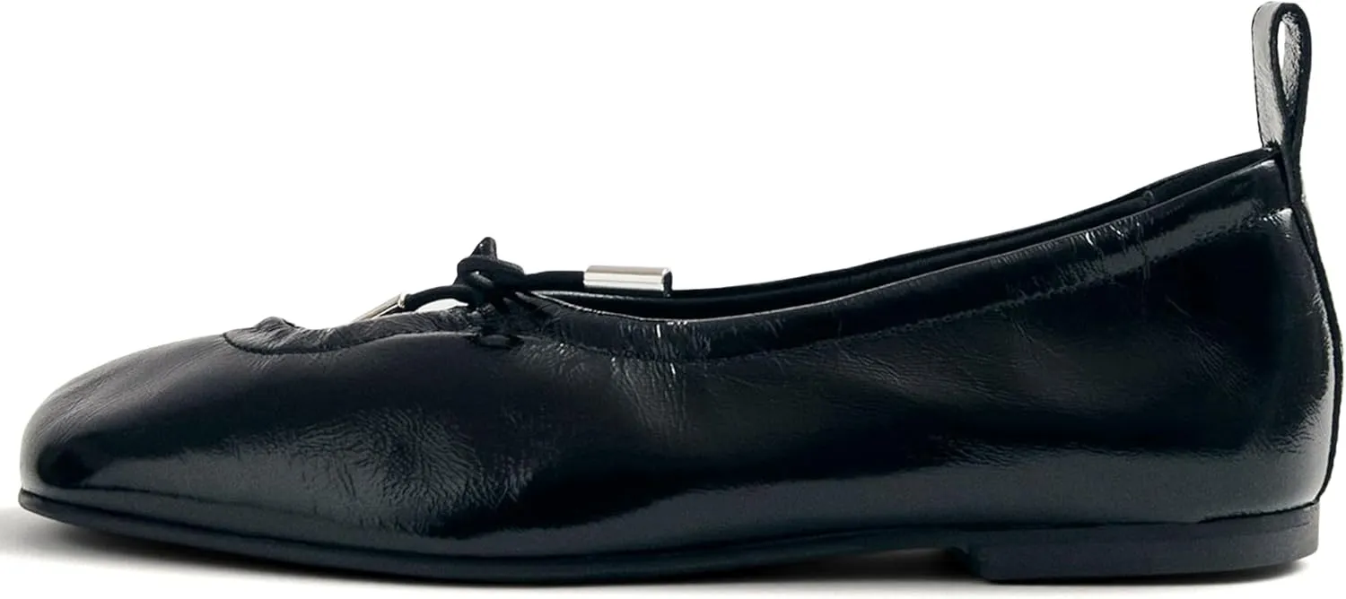 Women Ballet Flats Square Toe Lace Up Bow Ballerina Shoes Cute Slip On Casual Mary Jane Shoes