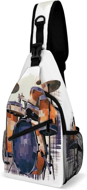 Women Men Crossbody Bags Sling Chest Bag Jazz Drum Printed Travel Sports Hiking Daypack