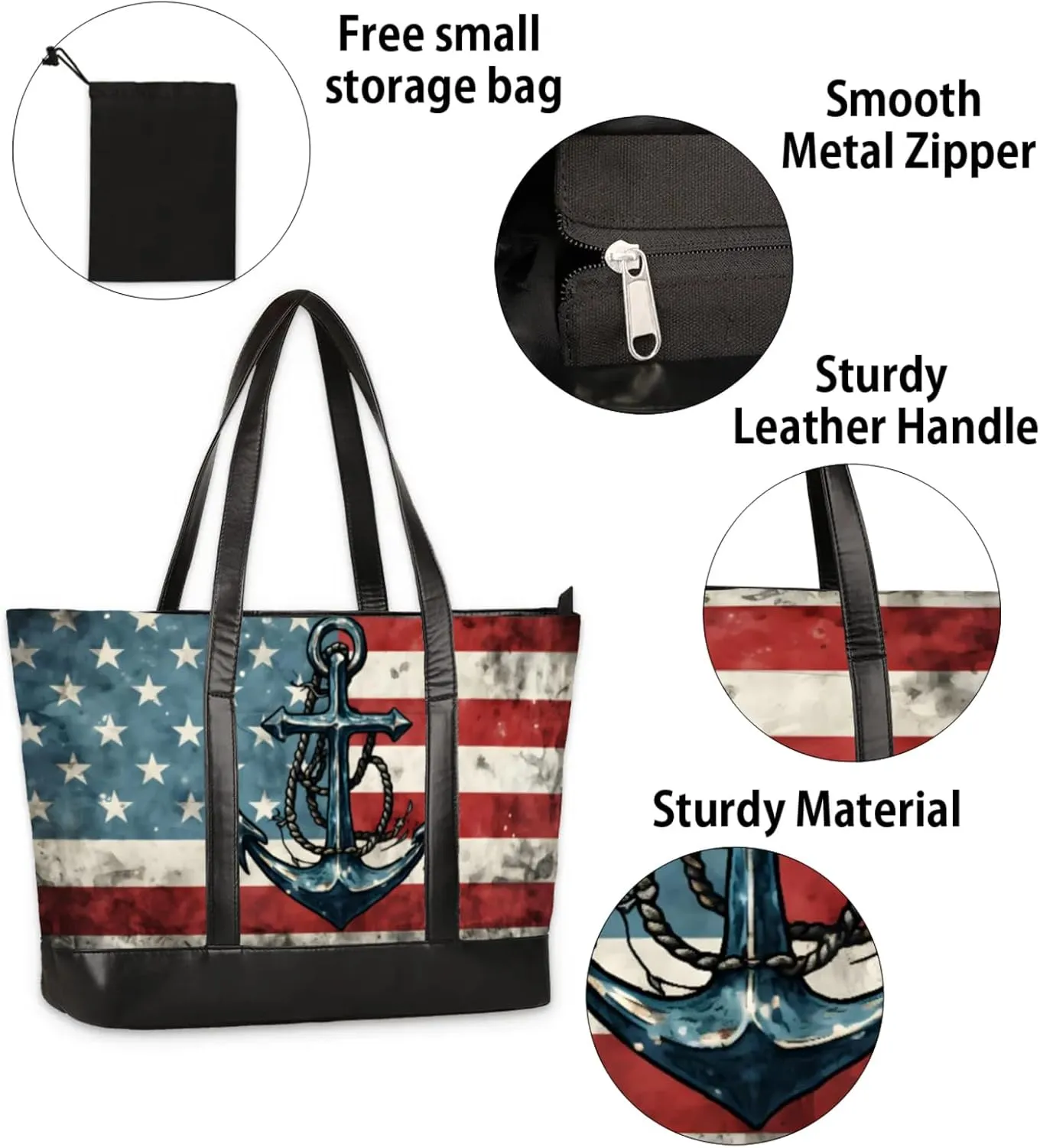 Women Tote Bag with Zipper, Shopper Handbag Travel Purse, PU Leather Laptop Tote Bags, Weekender Tote Bags