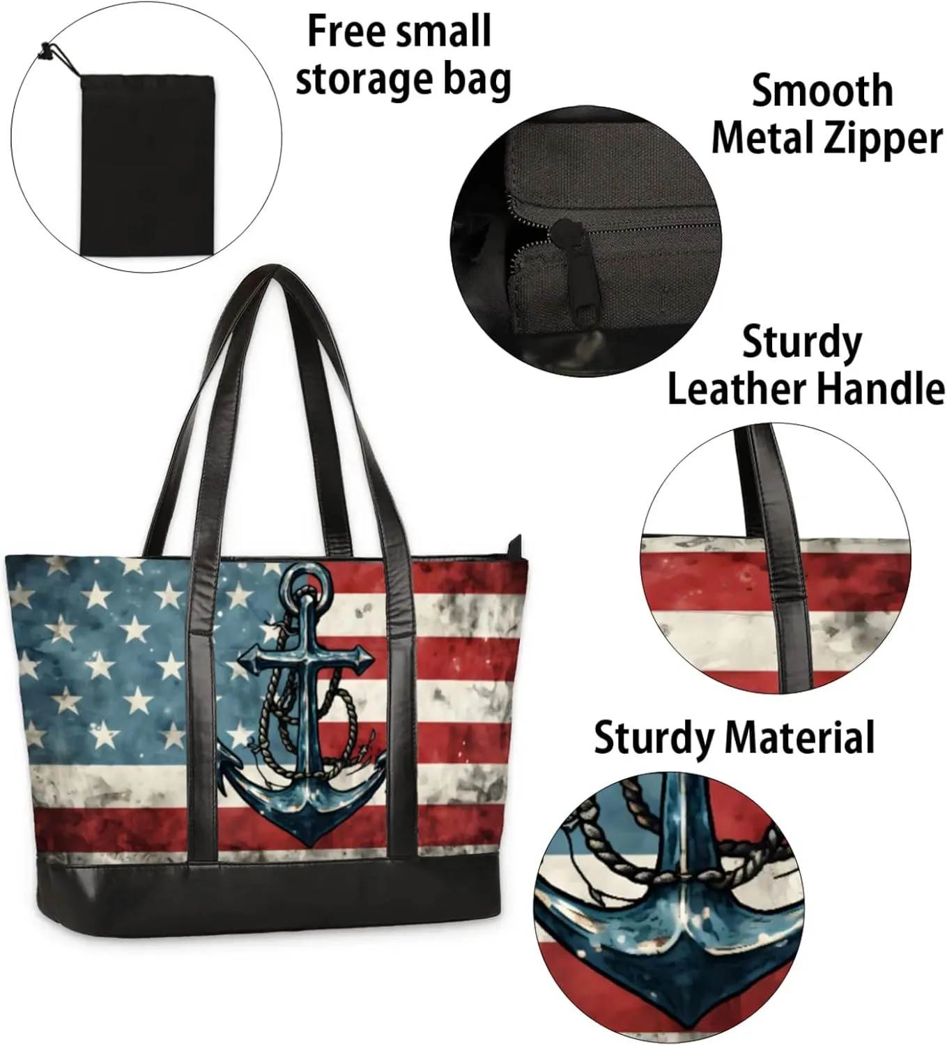 Women Tote Bag with Zipper, Shopper Handbag Travel Purse, PU Leather Laptop Tote Bags, Weekender Tote Bags