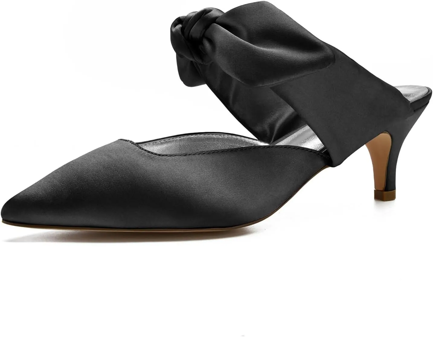 Women Wedding High Heels Satin Closed Toe Ribbon Tie Ballet Pumps Pointed Toe Wedding Bridal Party Dress Pumps Heeled Mules Strappy Slip on Dressy Wedding Bridal Sandals