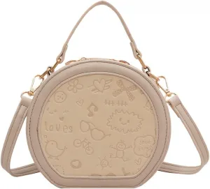 Women's Cute Graffiti Handbags and Crossbody Bags,Female Purses Quilted Round Bags Versatile Satchel Bags Pink