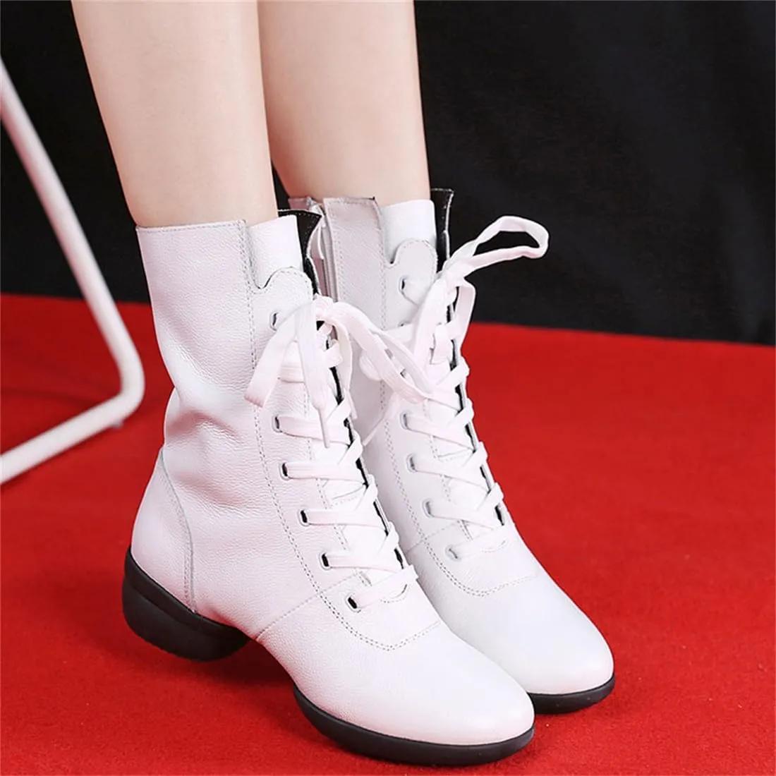 Womens Dancing Boots Lightweight Comfy Platform Dance Shoes Lace-Up Fashion Split Sole Dance Sneakers