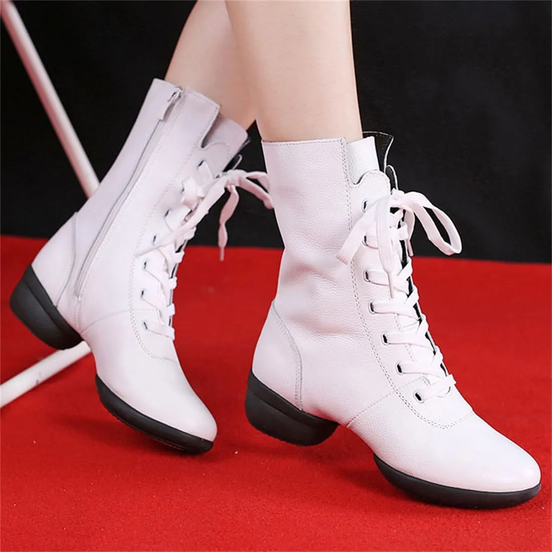 Womens Dancing Boots Lightweight Comfy Platform Dance Shoes Lace-Up Fashion Split Sole Dance Sneakers