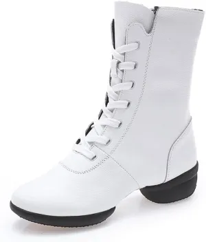 Womens Dancing Boots Lightweight Comfy Platform Dance Shoes Lace-Up Fashion Split Sole Dance Sneakers