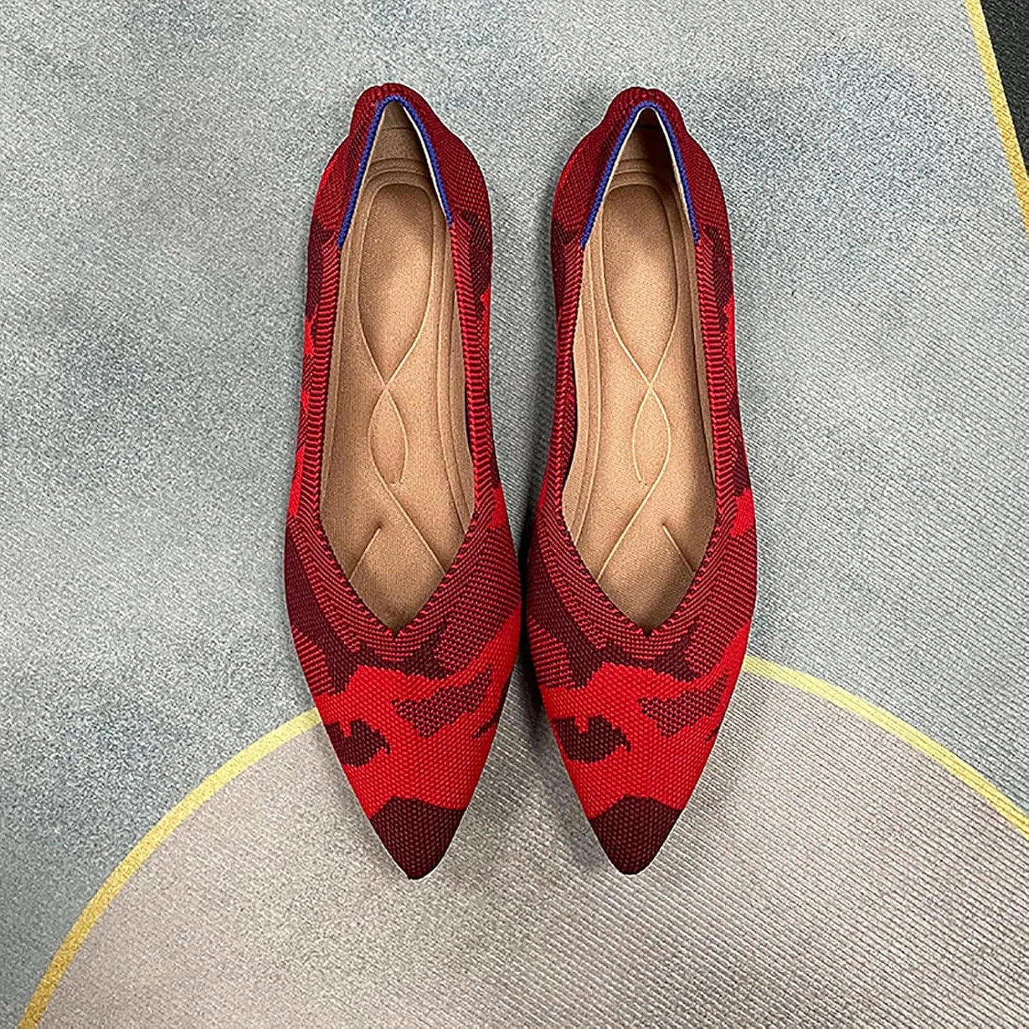 Women's Flats Shoes Pointed Toe Knit Ballet Comfortable Dressy Slip On Flat Classic Ballet Office Work Shoes