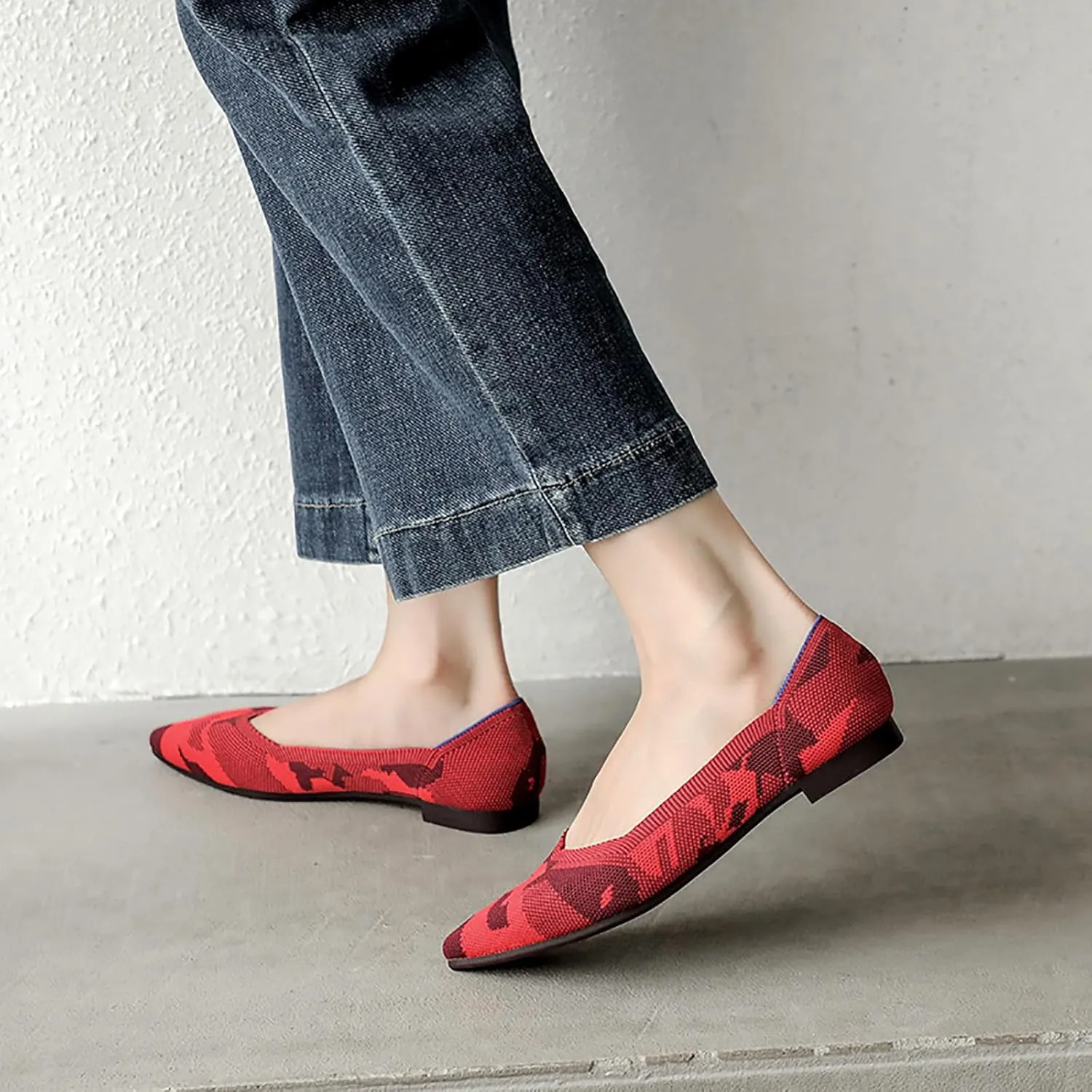 Women's Flats Shoes Pointed Toe Knit Ballet Comfortable Dressy Slip On Flat Classic Ballet Office Work Shoes