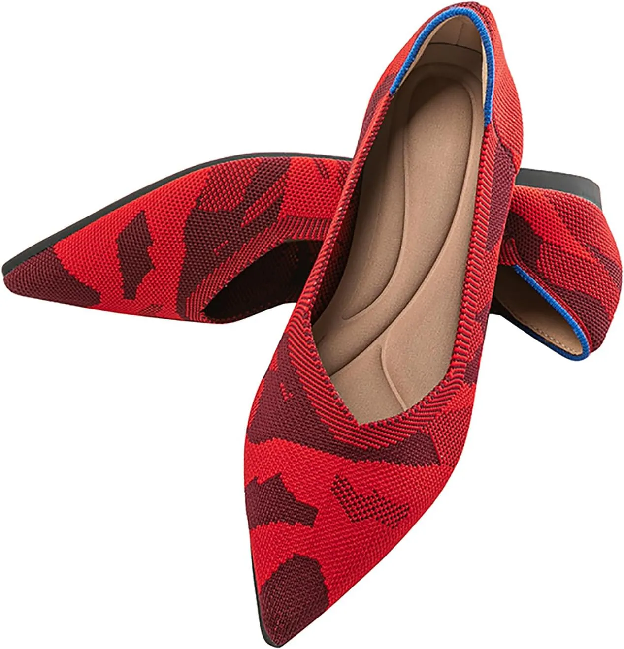 Women's Flats Shoes Pointed Toe Knit Ballet Comfortable Dressy Slip On Flat Classic Ballet Office Work Shoes