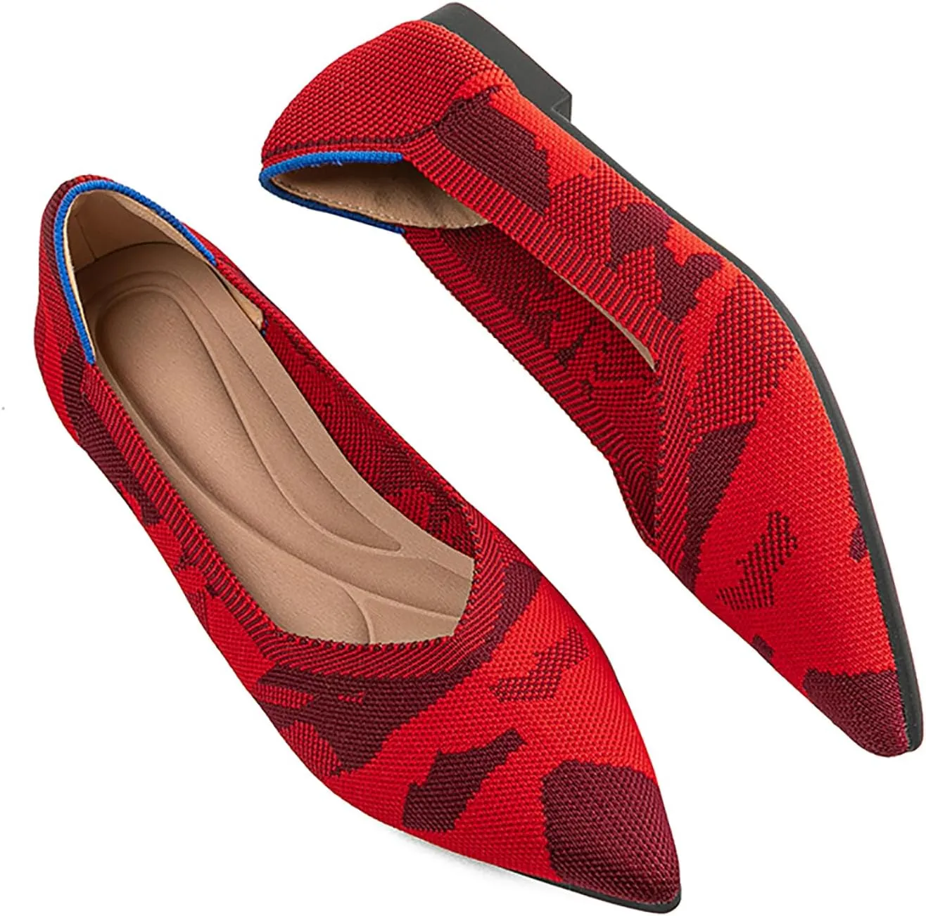 Women's Flats Shoes Pointed Toe Knit Ballet Comfortable Dressy Slip On Flat Classic Ballet Office Work Shoes