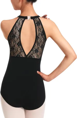 Women's Halter Neck Dance Leotard for Ballet Top Dancewear, Keyhole Back, Chest lining