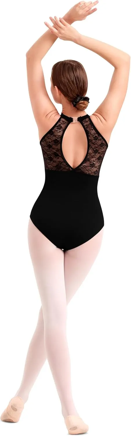 Women's Halter Neck Dance Leotard for Ballet Top Dancewear, Keyhole Back, Chest lining