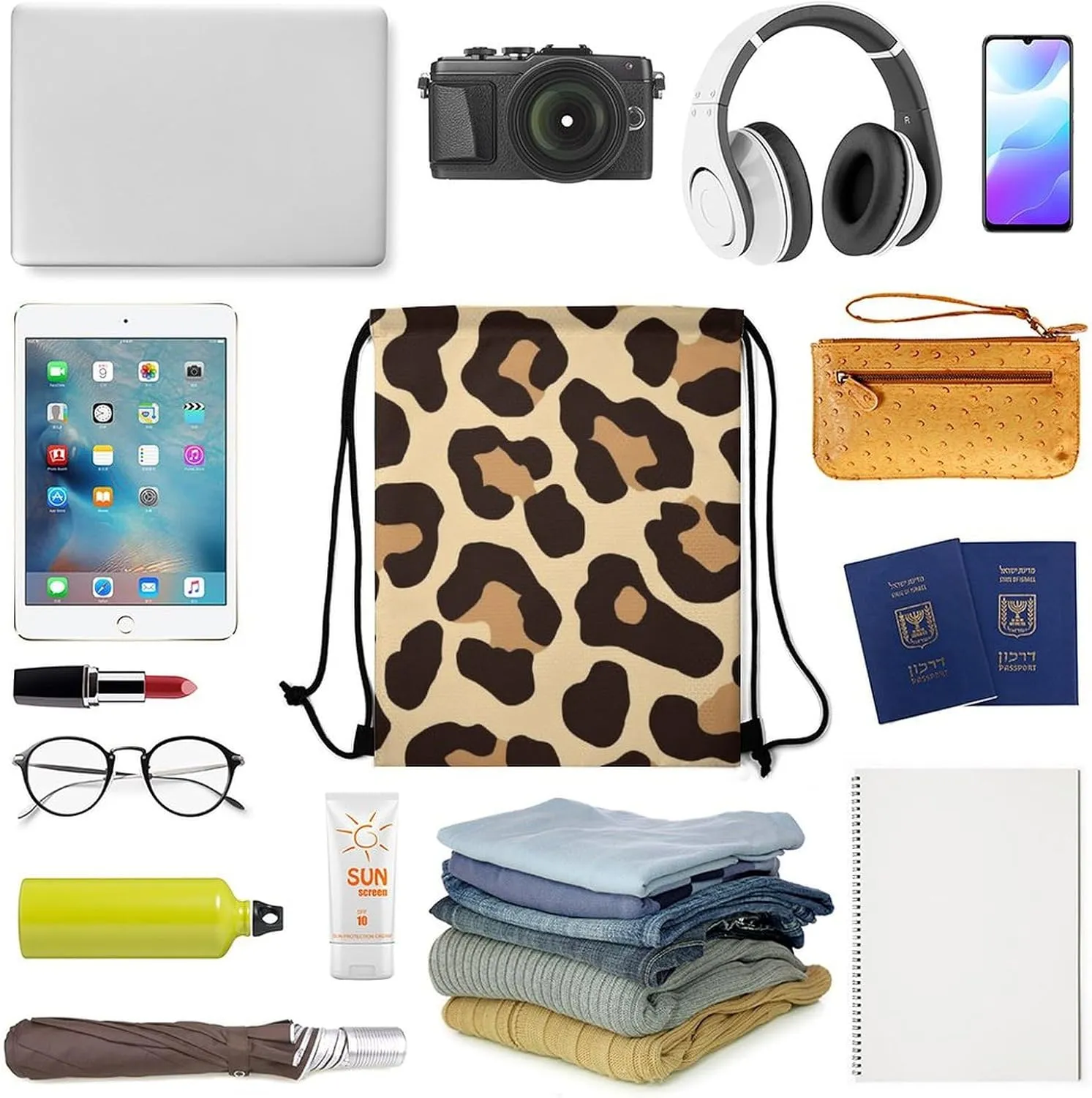 Women's Handbag Drawstring Bag, Novelty Waterproof Lightweight Backpack, Cool Cheetah Leopard Print Large Capacity Shopping Storage Pouch Sports Bags for Yoga