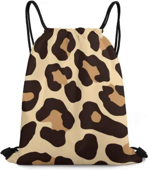 Women's Handbag Drawstring Bag, Novelty Waterproof Lightweight Backpack, Cool Cheetah Leopard Print Large Capacity Shopping Storage Pouch Sports Bags for Yoga