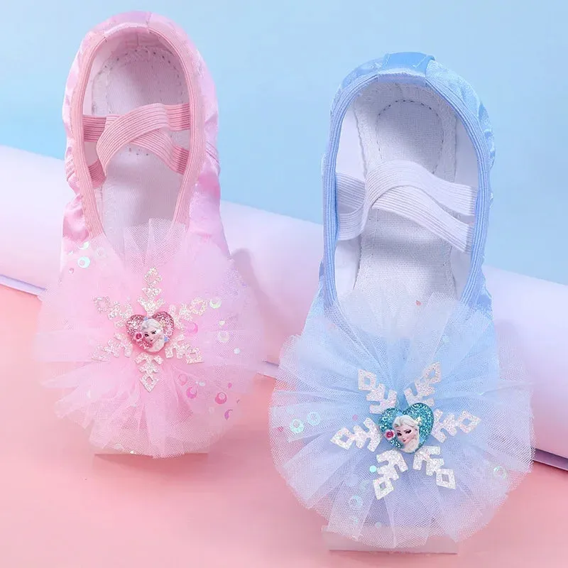 Women's Ice Shape Ballet Dance Slippers - Flat Yoga Gym Shoes, Pink Blue, All Sizes