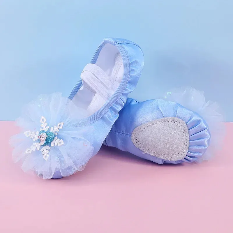 Women's Ice Shape Ballet Dance Slippers - Flat Yoga Gym Shoes, Pink Blue, All Sizes