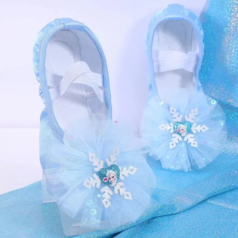 Women's Ice Shape Ballet Dance Slippers - Flat Yoga Gym Shoes, Pink Blue, All Sizes