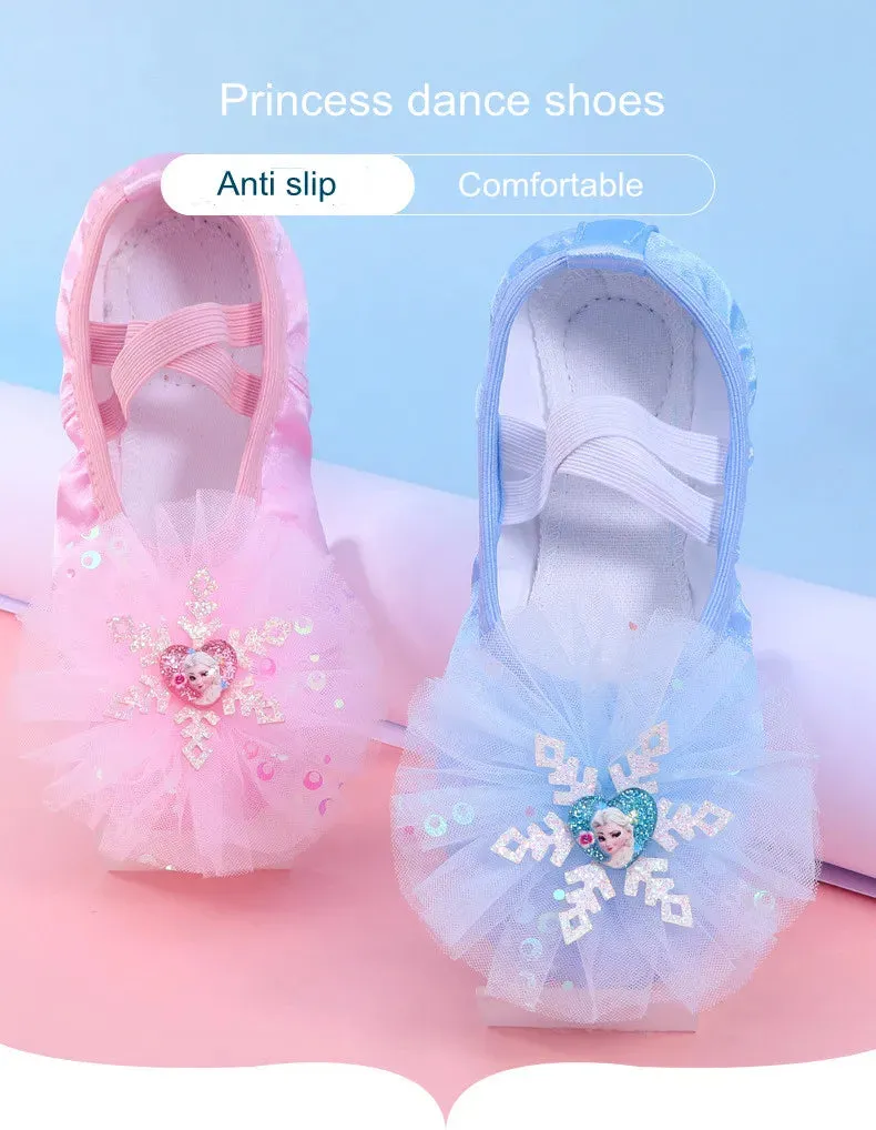 Women's Ice Shape Ballet Dance Slippers - Flat Yoga Gym Shoes, Pink Blue, All Sizes