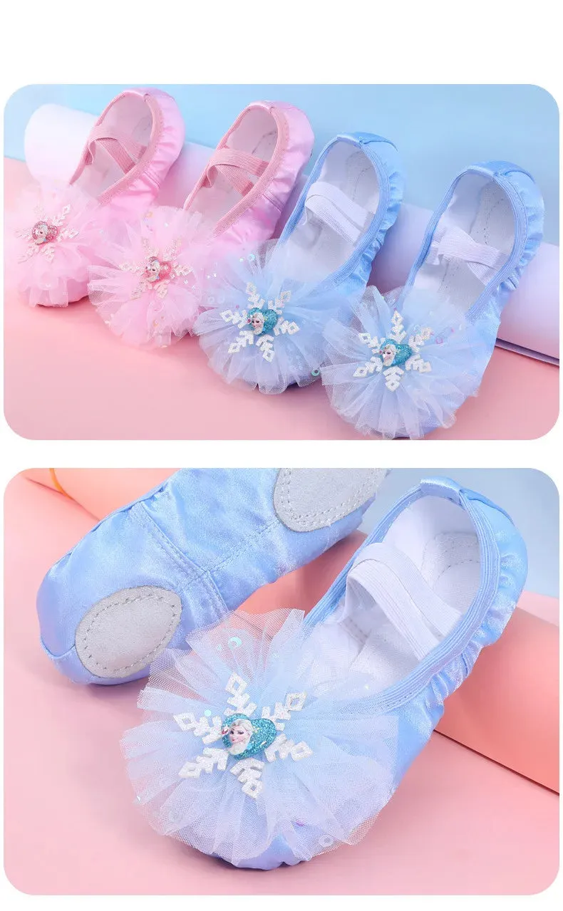 Women's Ice Shape Ballet Dance Slippers - Flat Yoga Gym Shoes, Pink Blue, All Sizes