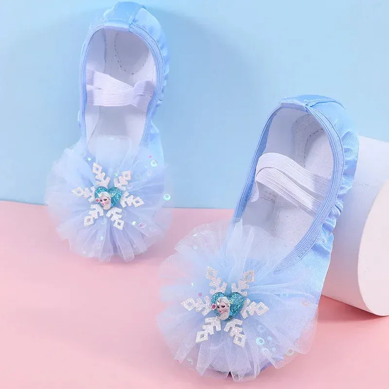 Women's Ice Shape Ballet Dance Slippers - Flat Yoga Gym Shoes, Pink Blue, All Sizes