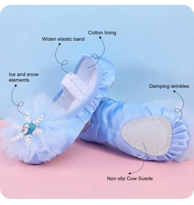 Women's Ice Shape Ballet Dance Slippers - Flat Yoga Gym Shoes, Pink Blue, All Sizes