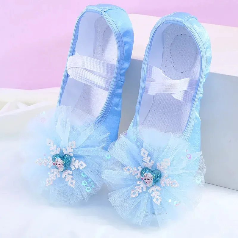 Women's Ice Shape Ballet Dance Slippers - Flat Yoga Gym Shoes, Pink Blue, All Sizes