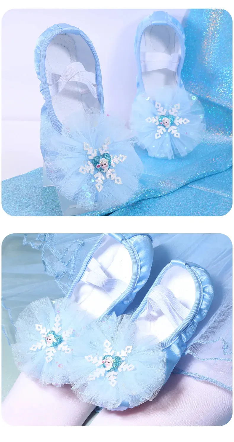 Women's Ice Shape Ballet Dance Slippers - Flat Yoga Gym Shoes, Pink Blue, All Sizes
