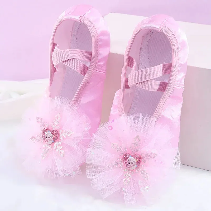 Women's Ice Shape Ballet Dance Slippers - Flat Yoga Gym Shoes, Pink Blue, All Sizes