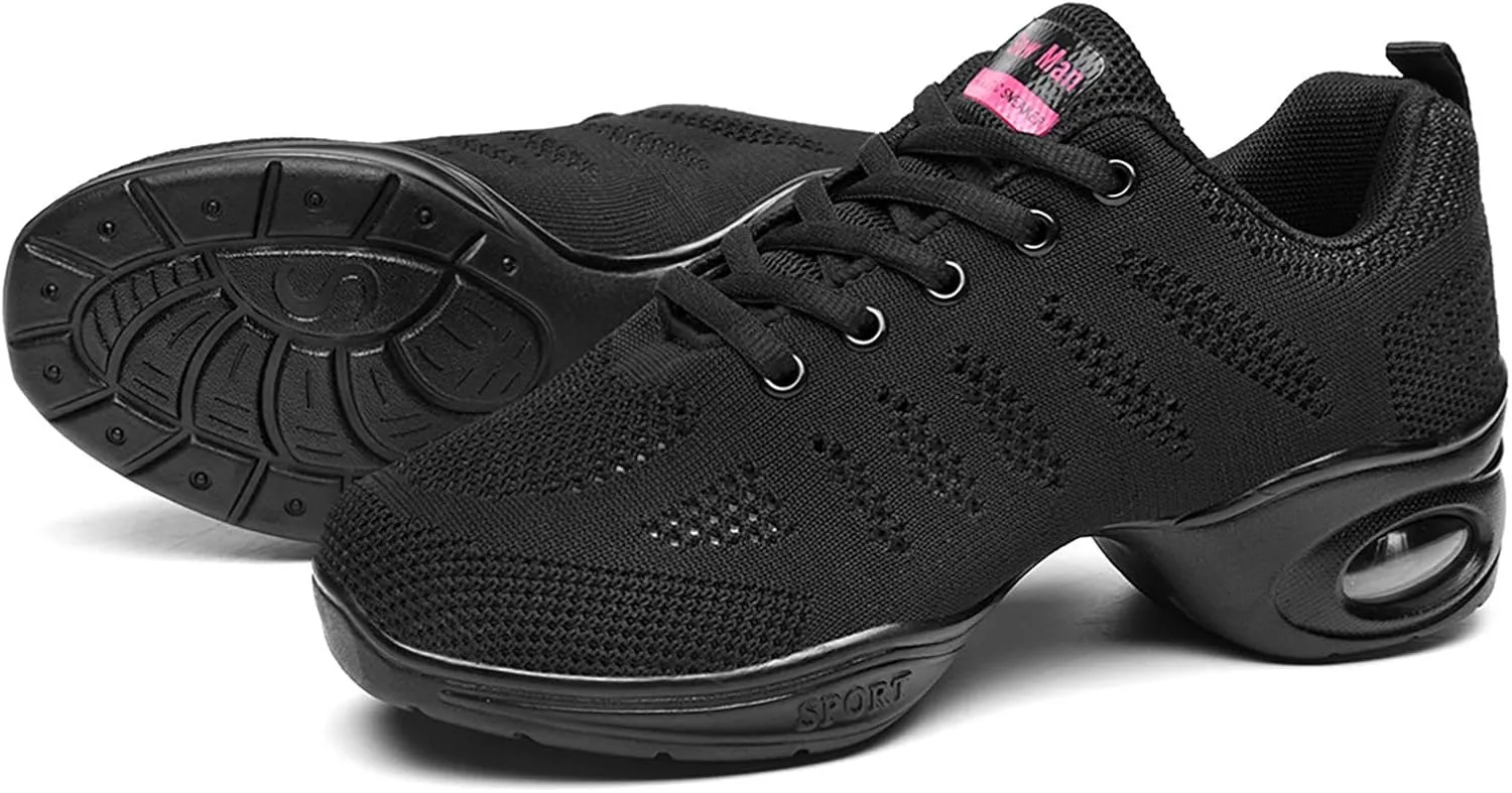 Women's Jazz Shoes Lace-up Sneakers - Breathable Air Cushion Lady Split Sole Athletic Walking Dance Shoes Platform