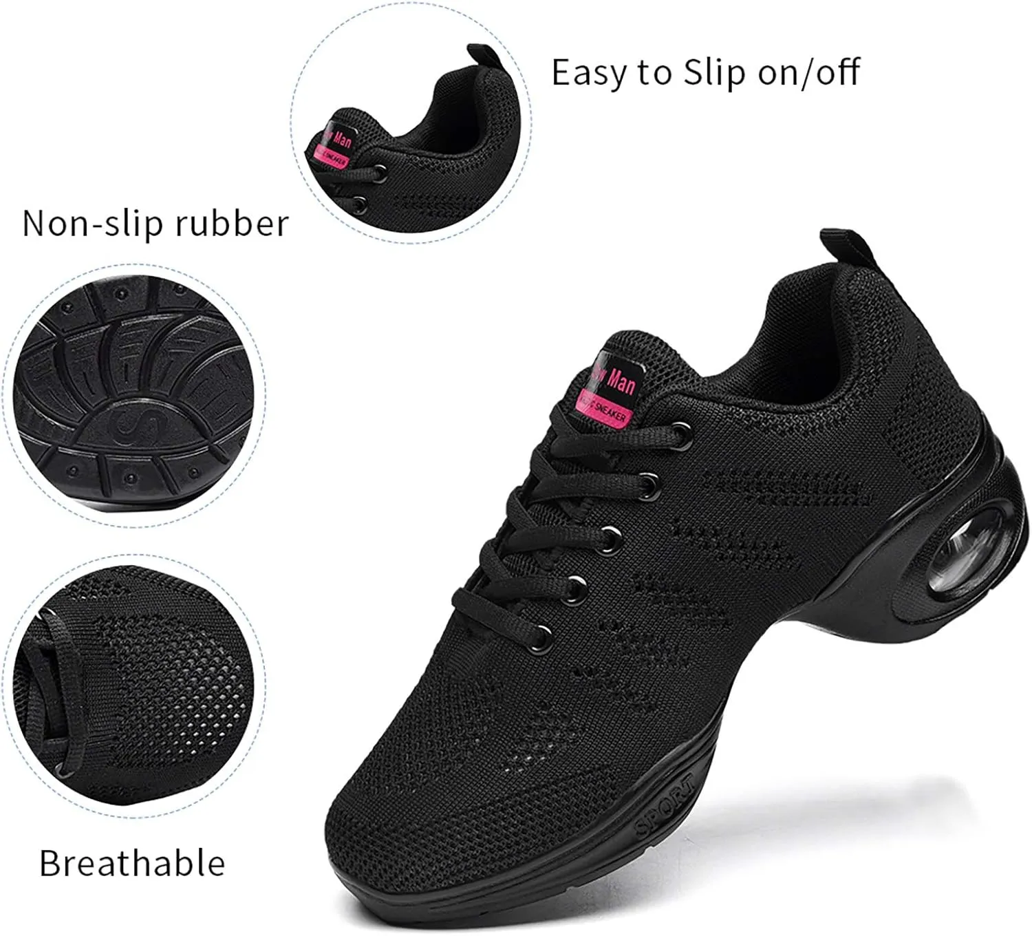 Women's Jazz Shoes Lace-up Sneakers - Breathable Air Cushion Lady Split Sole Athletic Walking Dance Shoes Platform