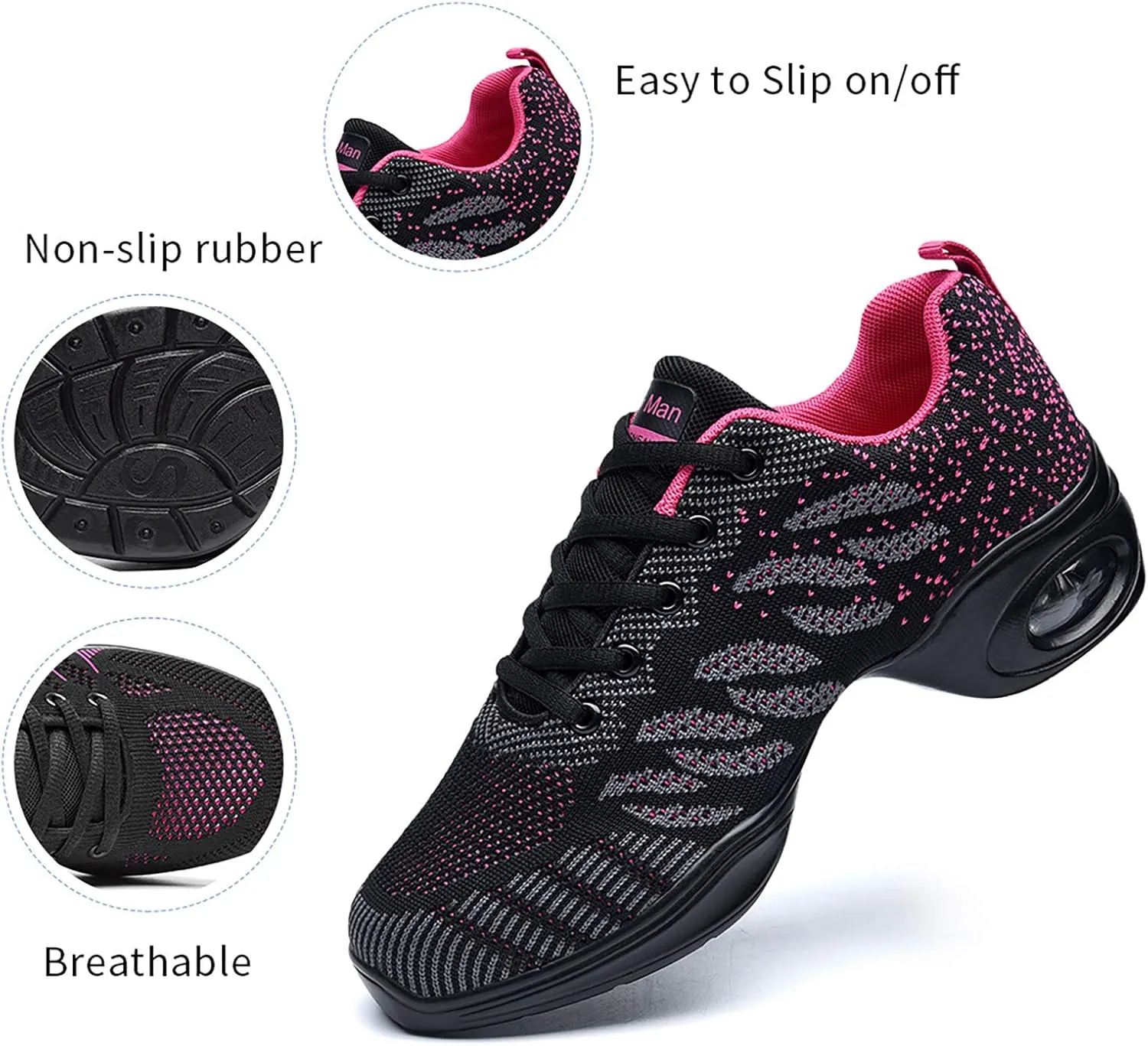 Women's Jazz Shoes Lace-up Sneakers - Breathable Air Cushion Lady Split Sole Athletic Walking Dance Shoes Platform