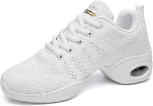 Women's Jazz Shoes Lace-up Sneakers - Breathable Air Cushion Lady Split Sole Athletic Walking Dance Shoes Platform