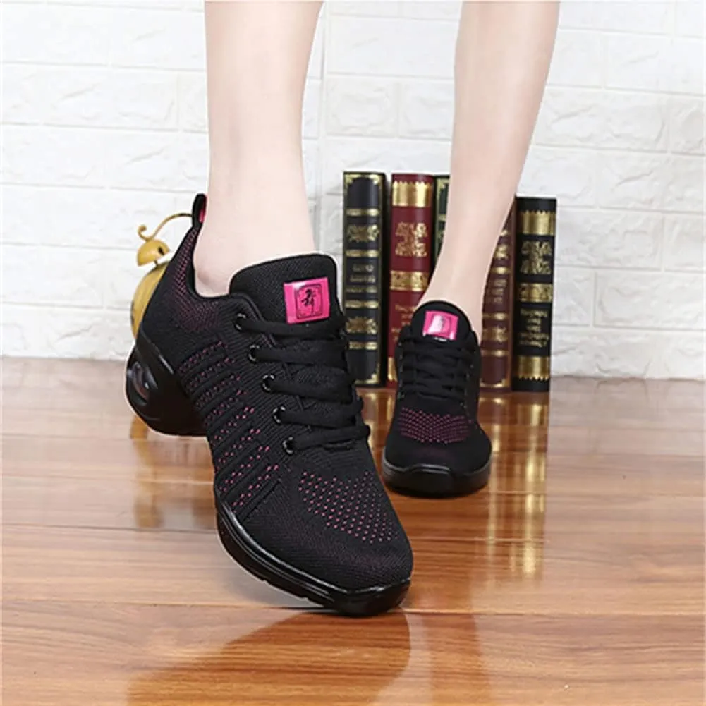 Women's Jazz Shoes Lace-up Sneakers Modern Dance Shoes Cushion Platform Walking Dance Shoes
