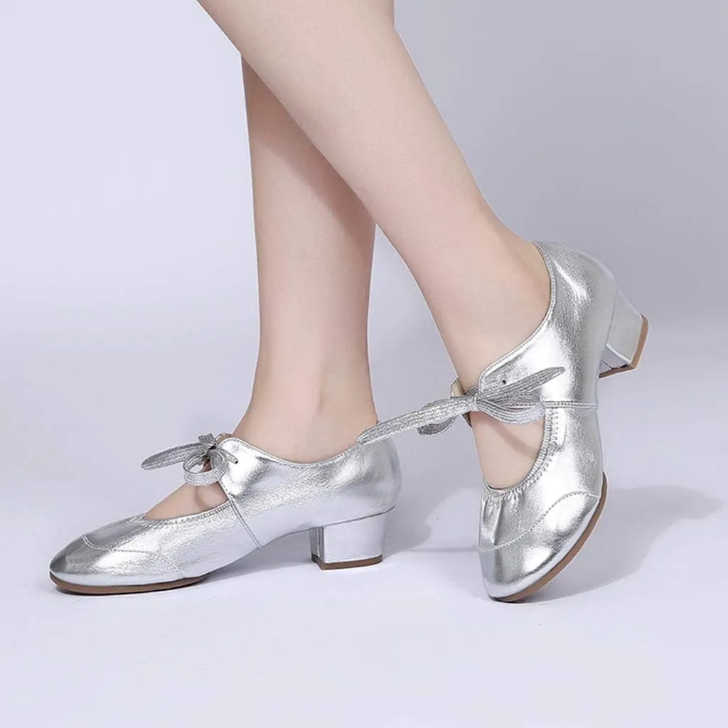 Women's Leather Tap Shoe Latin Dancing Shoes Flapper Shoes for Women 1920S Mid Heel Character Ballroom Dance Shoe