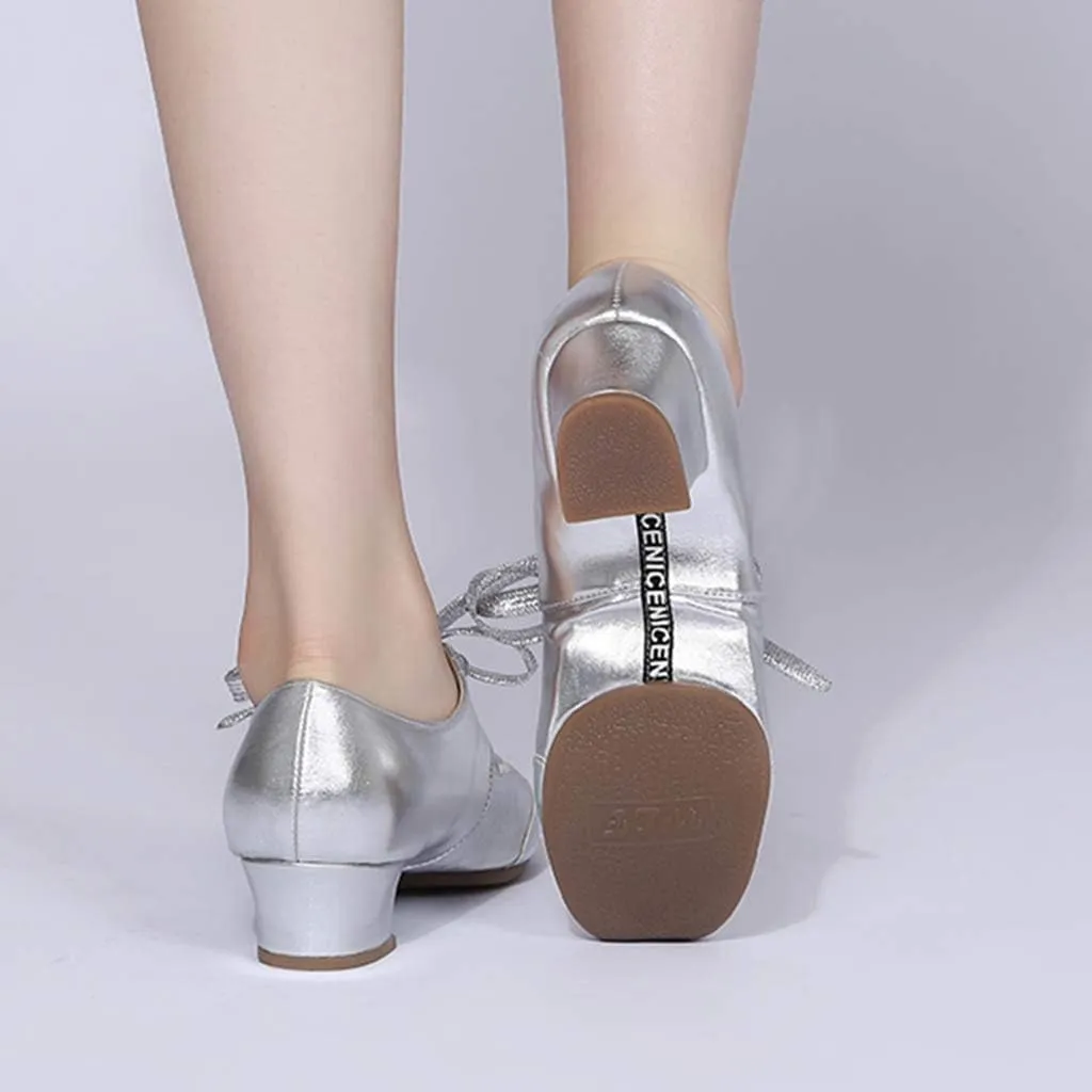 Women's Leather Tap Shoe Latin Dancing Shoes Flapper Shoes for Women 1920S Mid Heel Character Ballroom Dance Shoe