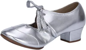Women's Leather Tap Shoe Latin Dancing Shoes Flapper Shoes for Women 1920S Mid Heel Character Ballroom Dance Shoe