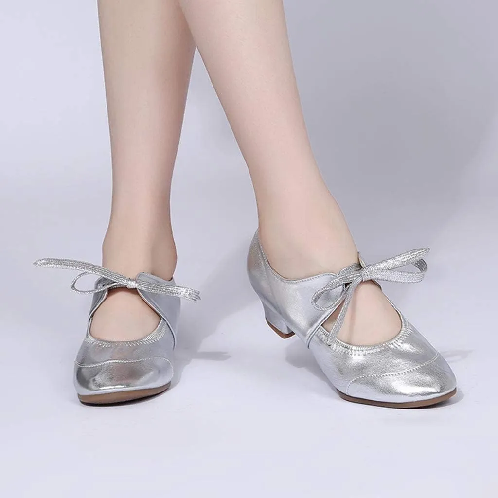 Women's Leather Tap Shoe Latin Dancing Shoes Flapper Shoes for Women 1920S Mid Heel Character Ballroom Dance Shoe