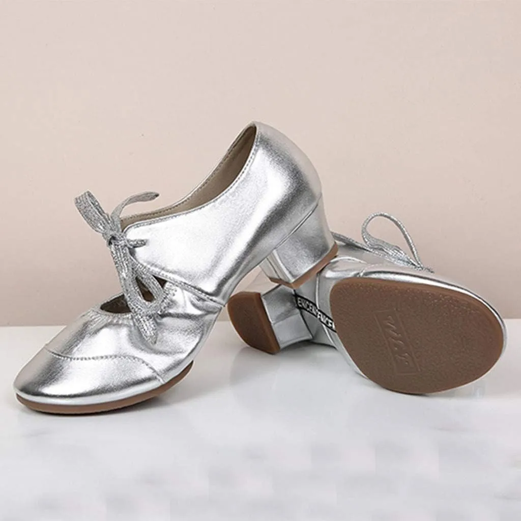 Women's Leather Tap Shoe Latin Dancing Shoes Flapper Shoes for Women 1920S Mid Heel Character Ballroom Dance Shoe