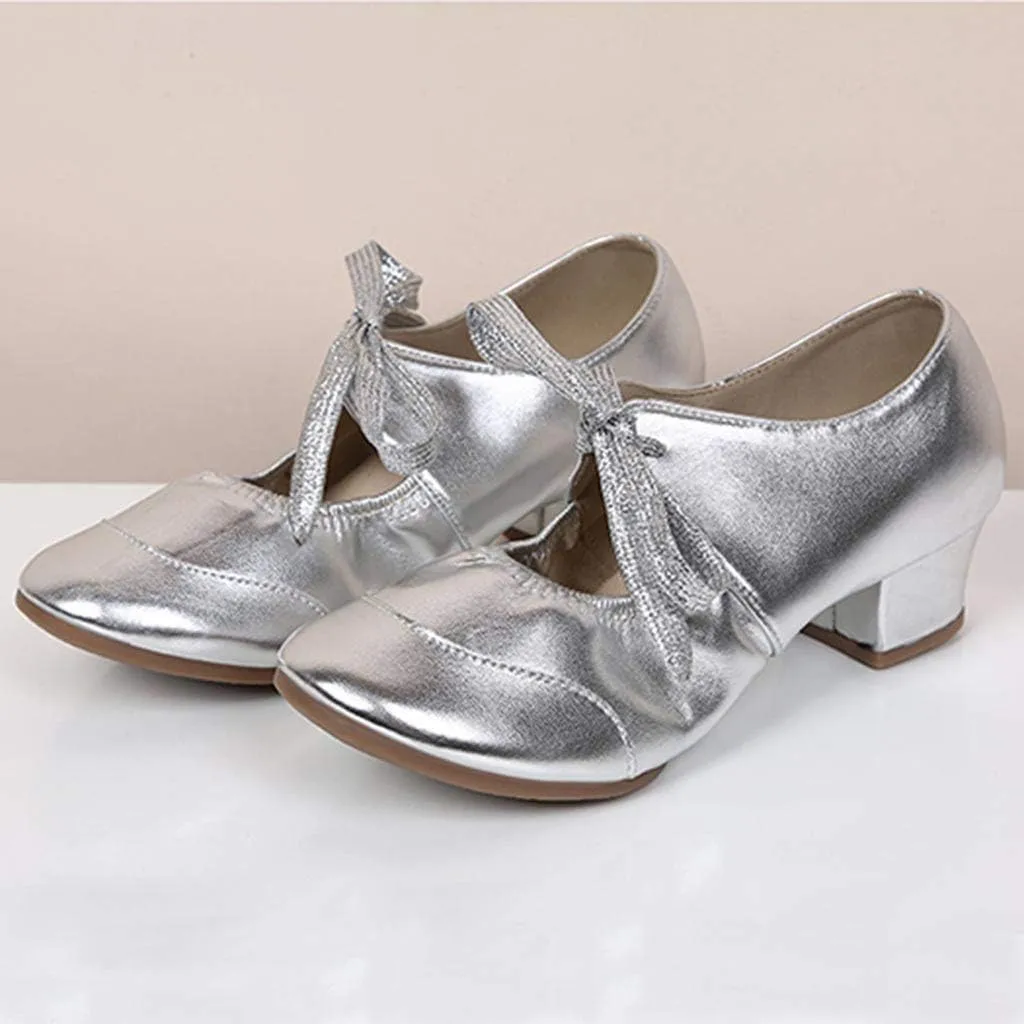 Women's Leather Tap Shoe Latin Dancing Shoes Flapper Shoes for Women 1920S Mid Heel Character Ballroom Dance Shoe