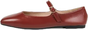 Women's Mary Jane Ballet Flats, Pink Leather, Square Toe, Buckle Strap