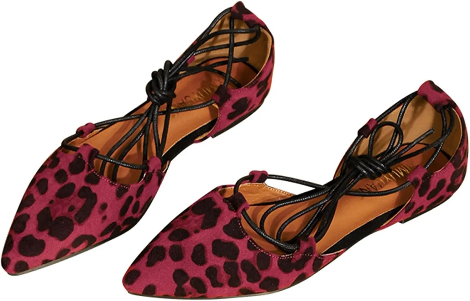 Women's Pointy Toe Ballet Flats Cross Strap Wrap Ballerina Shoes Faux Suede Lace Up Closed-Toe Flat Strappy Sandals