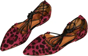 Women's Pointy Toe Ballet Flats Cross Strap Wrap Ballerina Shoes Faux Suede Lace Up Closed-Toe Flat Strappy Sandals
