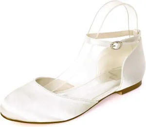 Women's Round Toe Satin Ballet Flats Buckled Low-Profile Comfortable Dress Shoes for Walking & Everyday Wear