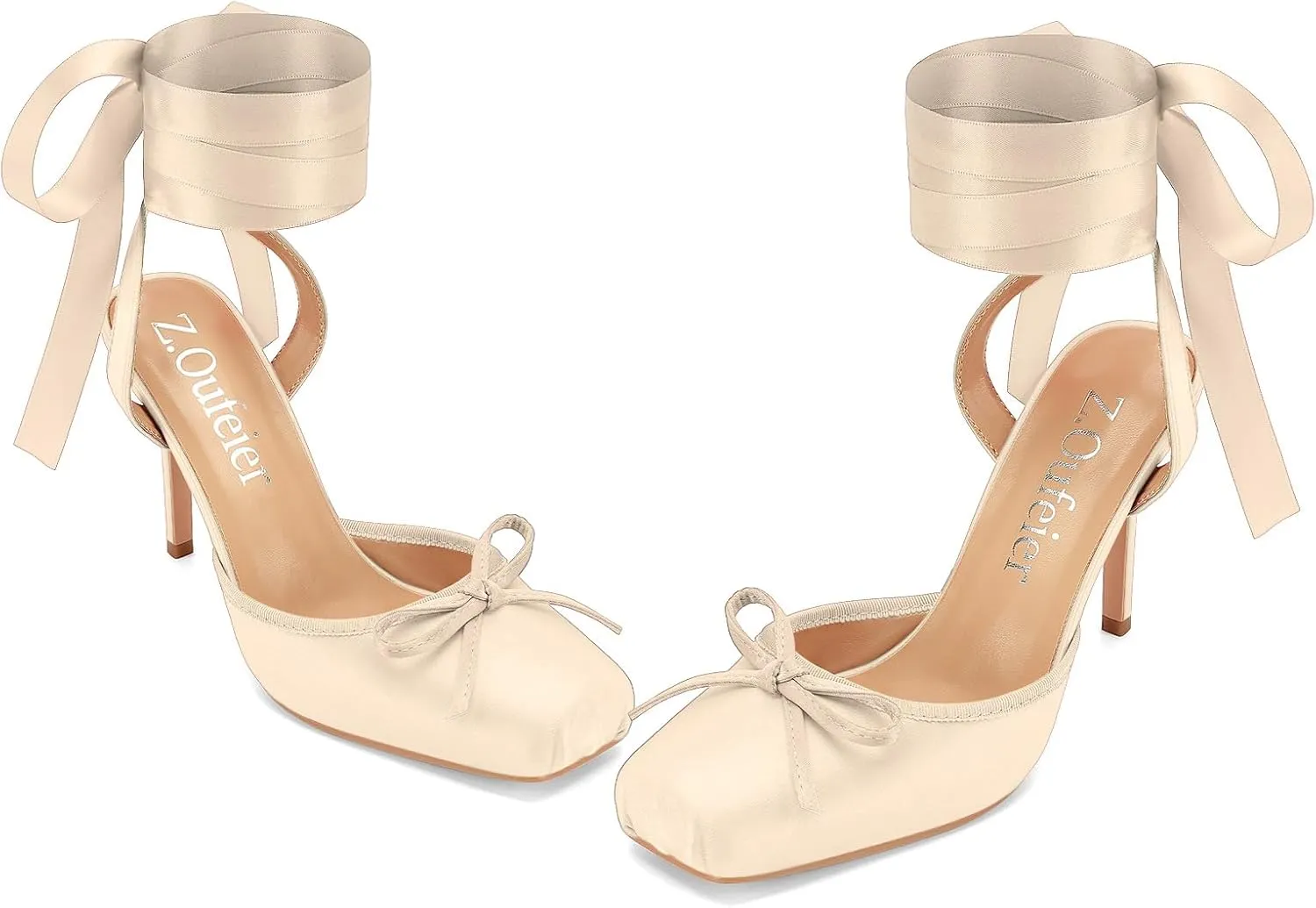 Women's Satin Ballet Heels Ballerina Bow Closed Square Toe Strappy Stiletto High Slingback Lace Up Ankle Strap Wrap Around Spiral Mary Janes Pumps Dress Shoes