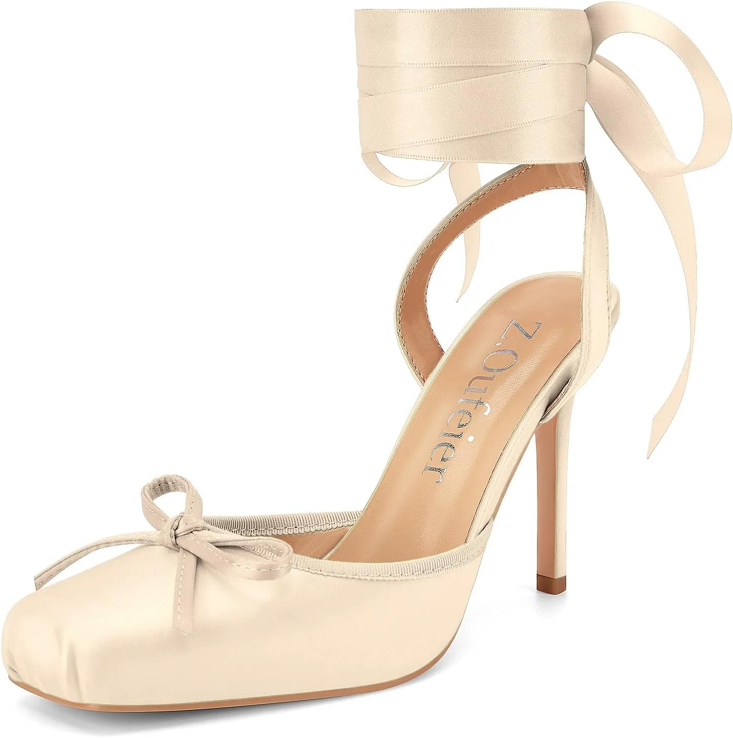 Women's Satin Ballet Heels Ballerina Bow Closed Square Toe Strappy Stiletto High Slingback Lace Up Ankle Strap Wrap Around Spiral Mary Janes Pumps Dress Shoes