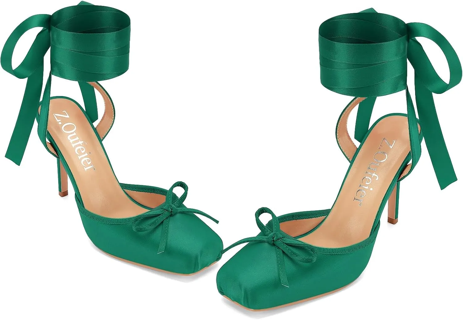 Women's Satin Ballet Heels Ballerina Bow Closed Square Toe Strappy Stiletto High Slingback Lace Up Ankle Strap Wrap Around Spiral Mary Janes Pumps Dress Shoes