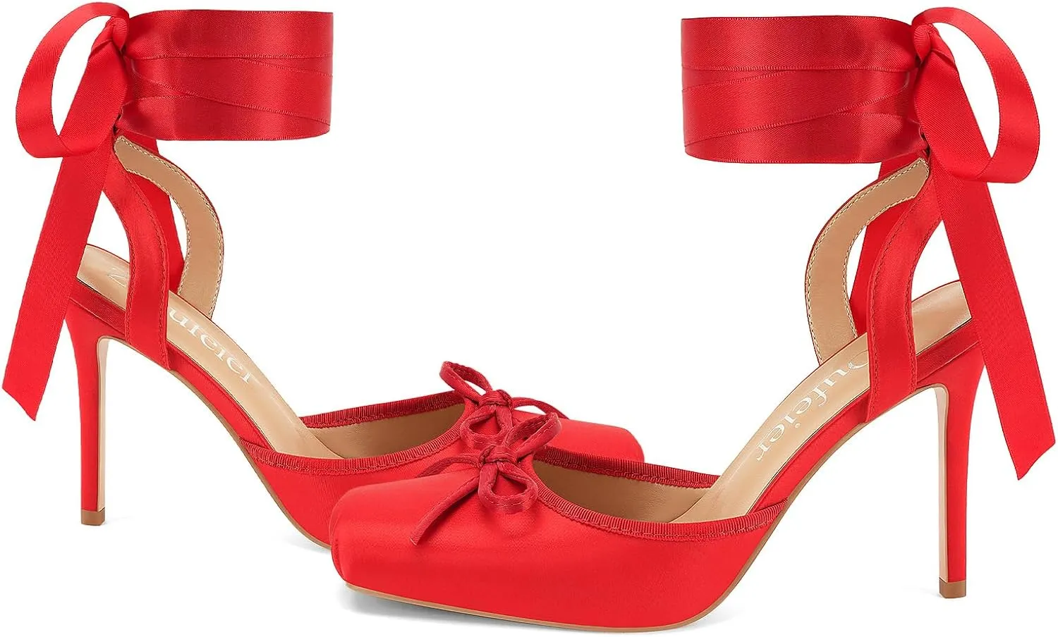 Women's Satin Ballet Heels Ballerina Bow Closed Square Toe Strappy Stiletto High Slingback Lace Up Ankle Strap Wrap Around Spiral Mary Janes Pumps Dress Shoes