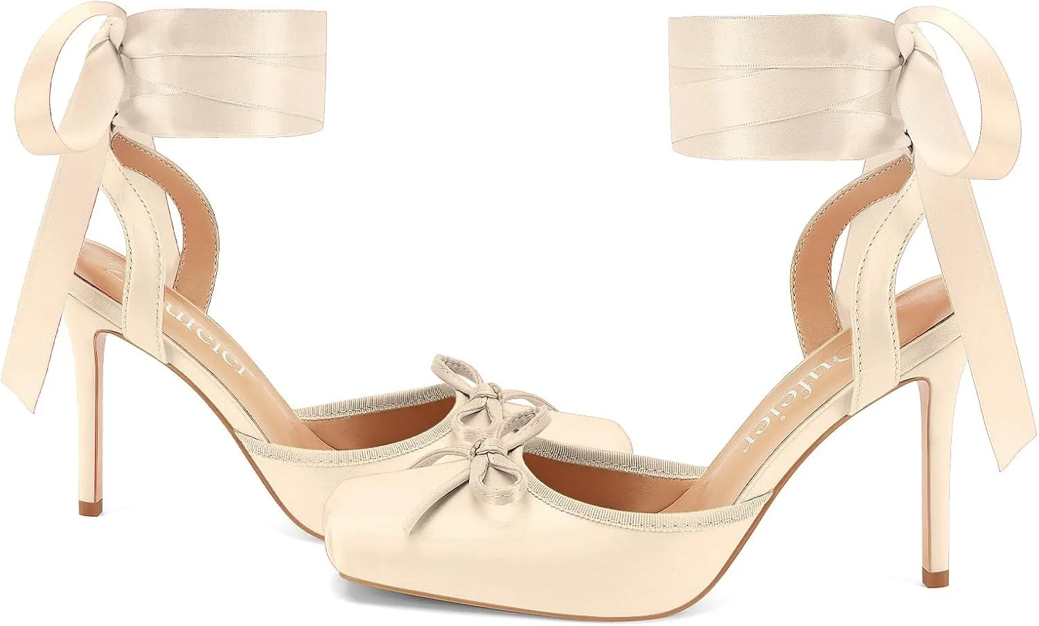 Women's Satin Ballet Heels Ballerina Bow Closed Square Toe Strappy Stiletto High Slingback Lace Up Ankle Strap Wrap Around Spiral Mary Janes Pumps Dress Shoes
