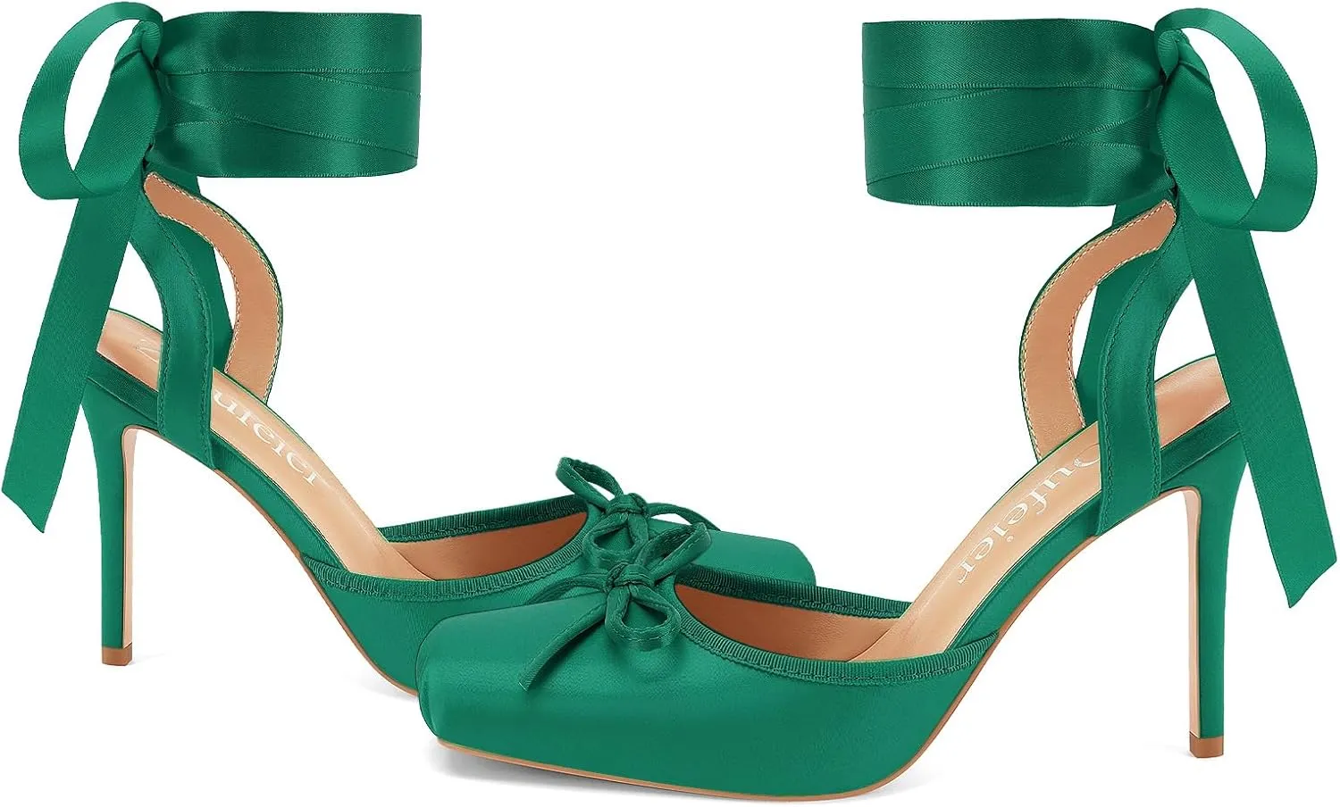 Women's Satin Ballet Heels Ballerina Bow Closed Square Toe Strappy Stiletto High Slingback Lace Up Ankle Strap Wrap Around Spiral Mary Janes Pumps Dress Shoes